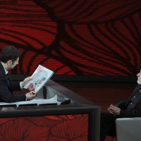 Foto Nicoloro G. 09/04/2011 Milano Trasmissione televisiva su Rai3 " Che tempo che fa " condotta da Fabio Fazio. nella foto  Fabio Fazio – Gino Strada