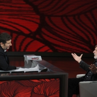 Foto Nicoloro G. 09/04/2011 Milano Trasmissione televisiva su Rai3 " Che tempo che fa " condotta da Fabio Fazio. nella foto  Fabio Fazio – Gino Strada