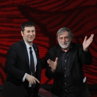 Foto Nicoloro G. 09/04/2011 Milano Trasmissione televisiva su Rai3 " Che tempo che fa " condotta da Fabio Fazio. nella foto  Fabio Fazio – Gino Strada