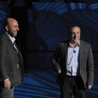 Foto Nicoloro G. 09/04/2011 Milano Trasmissione televisiva su Rai3 " Che tempo che fa " condotta da Fabio Fazio. nella foto Paolo Virzì – Silvio Orlando