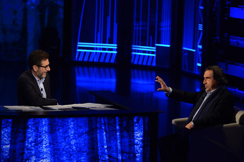 Foto Nicoloro G. 10-01-2016 Milano Trasmissione televisiva su Rai 3 ' Che tempo che fa '. nella foto Fabio Fazio e il maestro Riccardo Muti.