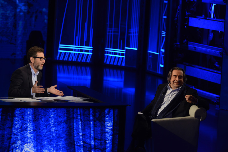 Foto Nicoloro G. 10-01-2016 Milano Trasmissione televisiva su Rai 3 ' Che tempo che fa '. nella foto Fabio Fazio e il maestro Riccardo Muti.