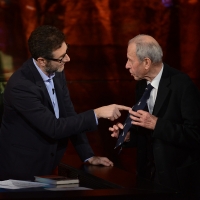 Foto Nicoloro G. 10-01-2016 Milano Trasmissione televisiva su Rai 3 ' Che tempo che fa '. nella foto Fabio Fazio e l' ex tennista e giornalista Gianni Clerici.