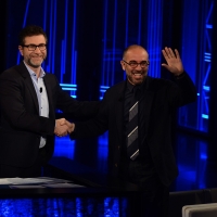 Foto Nicoloro G. 10-01-2016 Milano Trasmissione televisiva su Rai 3 \' Che tempo che fa \'. nella foto Fabio Fazio e il regista Giuseppe Tornatore.
