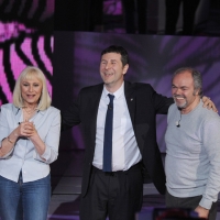 Foto Nicoloro G. 10/04/2011 Milano Trasmissione televisiva su Rai3 " Che tempo che fa " condotta da Fabio Fazio. nella foto Raffaella Carrà – Fabio Fazio – Sergio Iapino
