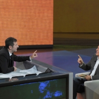 Foto Nicoloro G. 16/10/2011 Milano Trasmissione su Rai3 ” Che tempo che fa ” condotta da Fabio Fazio. nella foto Fabio Fazio – Claudio Bisio