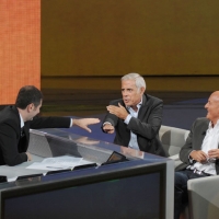 Foto Nicoloro G. 16/10/2011 Milano Trasmissione su Rai3 ” Che tempo che fa ” condotta da Fabio Fazio. nella foto Fabio Fazio – Teo Teocoli – Claudio Bisio