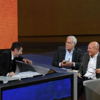 Foto Nicoloro G. 16/10/2011 Milano Trasmissione su Rai3 ” Che tempo che fa ” condotta da Fabio Fazio. nella foto Fabio Fazio – Teo Teocoli – Claudio Bisio