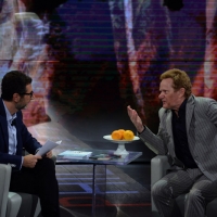 Foto Nicoloro G.   18/10/2014   Milano    Trasmissione televisiva su Rai 3 \' Che tempo che fa \'. nella foto Fabio Fazio e l\' artista funambolo Philippe Petit.