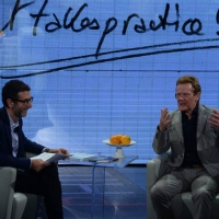 Foto Nicoloro G.   18/10/2014   Milano    Trasmissione televisiva su Rai 3 \' Che tempo che fa \'. nella foto Fabio Fazio e l\' artista funambolo Philippe Petit.