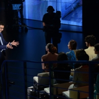 Foto Nicoloro G.   18/10/2014   Milano    Trasmissione televisiva su Rai 3 \' Che tempo che fa \'. nella foto Fabio Fazio parla con tre \' angeli del fango \', giovani volontari che hanno spalato il fango a Genova.