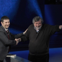 Foto Nicoloro G. 19/03/2011 Milano Trasmissione televisiva su Rai3 " Che tempo che fa " condotta da Fabio Fazio. nella foto Fabio Fazio – Francesco Guccini