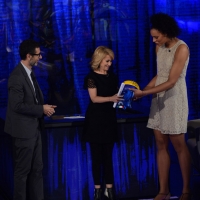 Foto Nicoloro G.   19/10/2014   Milano   Trasmissione televisiva su Rai 3 " Che tempo che fa". nella foto Fabio Fazio e la campionessa di pallavolo Valentina Diouf che dona una maglietta e un pallone a Luciana Littizzetto.