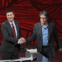 Foto Nicoloro G.  20/03/2011 Milano Trasmissione televisiva su Rai3 " Che tempo che fa " condotta da Fabio Fazio. nella foto Fabio Fazio – Jonathan Franzen