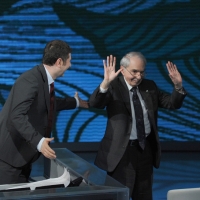 Foto Nicoloro G. 20/03/2011 Milano Trasmissione televisiva su Rai3 " Che tempo che fa " condotta da Fabio Fazio. nella foto Fabio Fazio – Giuliano Amato