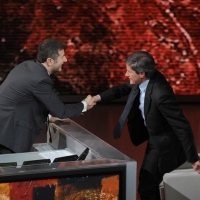 Foto Nicoloro G. 21/01/2012 Milano Trasmissione televisiva su Rai3 " Che tempo che fa " condotta da Fabio Fazio. nella foto Fabio Fazio – Gianni Alemanno