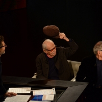 Foto Nicoloro G.   22/02/2015   Milano   Trasmissione televisiva su Rai 3 " Che tempo che fa". nella foto Fabio Fazio con i fratelli registi Vittorio, a sinistra, e Paolo Taviani.