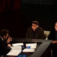 Foto Nicoloro G.   22/02/2015   Milano   Trasmissione televisiva su Rai 3 " Che tempo che fa". nella foto Fabio Fazio intervista i fratelli registi Vittorio, a sinistra, e Paolo Taviani.