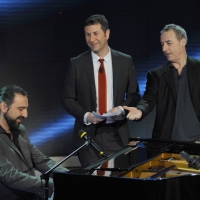 Foto Nicoloro G. 23/01/2011 Milano Trasmissione televisiva su Rai3 " Che tempo che fa " condotta da Fabio Fazio. nella foto Stefano Bollani – Fabio Fazio – David Riondino