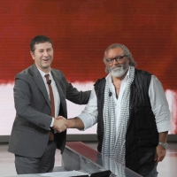 Foto Nicoloro G. 24/09/2011 Milano Trasmissione televisiva su Rai3 " Che tempo che fa " condotta da Fabio Fazio. nella foto Fabio Fazio – Diego Abatantuono