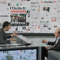 Foto Nicoloro G. 24/09/2011 Milano Trasmissione televisiva su Rai3 " Che tempo che fa " condotta da Fabio Fazio. nella foto Fabio Fazio – Massimo Gramellini