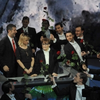 Foto Nicoloro G. 24/12/2011 Milano Trasmissione televisiva su Rai3 " Che tempo che fa " condotta da Fabio Fazio. nella foto Fabio Fazio– Luciana Littizzetto – Franca Valeri