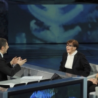 Foto Nicoloro G. 24/12/2011 Milano Trasmissione televisiva su Rai3 " Che tempo che fa " condotta da Fabio Fazio. nella foto Fabio Fazio – Franca Valeri – Luciana Littizzetto