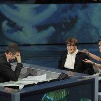 Foto Nicoloro G. 24/12/2011 Milano Trasmissione televisiva su Rai3 " Che tempo che fa " condotta da Fabio Fazio. nella foto Fabio Fazio – Franca Valeri – Luciana Littizzetto