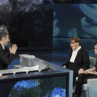 Foto Nicoloro G. 24/12/2011 Milano Trasmissione televisiva su Rai3 " Che tempo che fa " condotta da Fabio Fazio. nella foto Fabio Fazio – Franca Valeri – Luciana Littizzetto