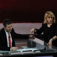 Foto Nicoloro G. 26/02/2012 Milano Trasmissione televisiva su Rai3 ” Che tempo che fa ” condotta da Fabio Fazio. nella foto Fabio Fazio – Luciana Littizzetto
