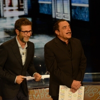 Foto Nicoloro G.   26/09/2015   Milano   Prima serata della nuova serie di trasmissioni su Rai 3 ' Che fuori tempo che fa '. nella foto Fabio Fazio e l' attore Nino Frassica.