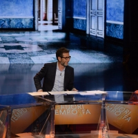Foto Nicoloro G.   26/09/2015   Milano   Prima serata della nuova serie di trasmissioni su Rai 3 \' Che fuori tempo che fa \'. nella foto Fabio Fazio tra Riccardo Scamarcio e Flavia Pennetta.