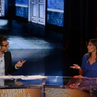 Foto Nicoloro G.   26/09/2015   Milano   Prima serata della nuova serie di trasmissioni su Rai 3 \' Che fuori tempo che fa \'. nella foto Fabio Fazio e Flavia Pennetta.