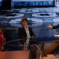 Foto Nicoloro G.   26/09/2015   Milano   Prima serata della nuova serie di trasmissioni su Rai 3 ' Che fuori tempo che fa '. nella foto Fabio Fazio tra Fabio Aru, a sinistra, e Riccardo Scamarcio.