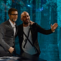 Foto Nicoloro G.  27/09/2015   Milano  Trasmissione televisiva su Rai 3 ' Che tempo che fa '. nella foto Fabio Fazio e il cantautore Giuliano Sangiorgi dei ' Negramaro '.