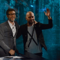 Foto Nicoloro G.  27/09/2015   Milano  Trasmissione televisiva su Rai 3 ' Che tempo che fa '. nella foto Fabio Fazio e il cantautore Giuliano Sangiorgi dei ' Negramaro '.
