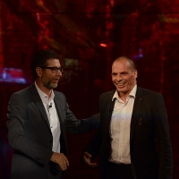 Foto Nicoloro G.  27/09/2015   Milano  Trasmissione televisiva su Rai 3 ' Che tempo che fa '. nella foto Fabio Fazio e l' ex ministro delle Finanze greco Gianis Varoufakis.