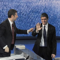 Foto Nicoloro G. 26/11/2011 Milano Trasmissione televisiva su Rai3 " Che tempo che fa " condotta da Fabio Fazio. nella foto Fabio Fazio – Gianni Riotta