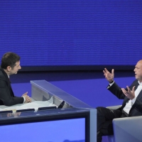 Foto Nicoloro G. 26/11/2011 Milano Trasmissione televisiva su Rai3 " Che tempo che fa " condotta da Fabio Fazio. nella foto Fabio Fazio – Angelino Alfano