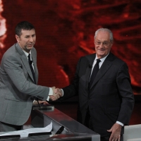 Foto Nicoloro G. 28/04/2012 Milano Trasmissione televisiva su Rai3 ” Che tempo che fa ” condotta da Fabio Fazio. nella foto Fabio Fazio – Cesare Romiti