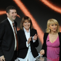 Foto Nicoloro G. 29/04/2012 Milano Trasmissione televisiva su Rai3 ” Che tempo che fa ” condotta da Fabio Fazio. nella foto Fabio Fazio – Rossana Luttazzi – Luciana Littizzetto