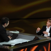 Foto Nicoloro G. 29/04/2012 Milano Trasmissione televisiva su Rai3 ” Che tempo che fa ” condotta da Fabio Fazio. nella foto Fabio Fazio – Rossana Luttazzi