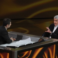 Foto Nicoloro G. 29/04/2012 Milano Trasmissione televisiva su Rai3 ” Che tempo che fa ” condotta da Fabio Fazio. nella foto Fabio Fazio – Pier Ferdinando Casini