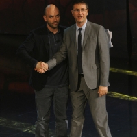 Foto Nicoloro G. 29/10/2012 Milano Trasmissione televisiva su Rai3 ” Che tempo che fa ” condotta da Fabio Fazio. nella foto Roberto Saviano – Fabio Fazio