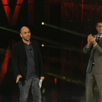 Foto Nicoloro G. 29/10/2012 Milano Trasmissione televisiva su Rai3 ” Che tempo che fa ” condotta da Fabio Fazio. nella foto Roberto Saviano – Fabio Fazio