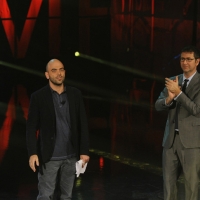 Foto Nicoloro G. 29/10/2012 Milano Trasmissione televisiva su Rai3 ” Che tempo che fa ” condotta da Fabio Fazio. nella foto Roberto Saviano – Fabio Fazio