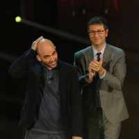Foto Nicoloro G. 29/10/2012 Milano Trasmissione televisiva su Rai3 ” Che tempo che fa ” condotta da Fabio Fazio. nella foto Roberto Saviano – Fabio Fazio