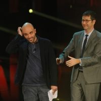 Foto Nicoloro G. 29/10/2012 Milano Trasmissione televisiva su Rai3 ” Che tempo che fa ” condotta da Fabio Fazio. nella foto Roberto Saviano – Fabio Fazio