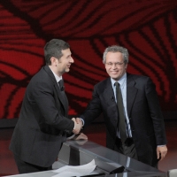 Foto Nicoloro G. 29/01/2011 Milano Trasmissione televisiva su Rai3 " Che tempo che fa " condotta da Fabio Fazio. nella foto Fabio Fazio – Enrico Mentana