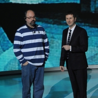 Foto Nicoloro G. 03/03/2012 Milano Trasmissione televisiva su Rai3 ” Che tempo che fa ” condotta da Fabio Fazio. nella foto Carlo Luiz Zafon – Fabio Fazio